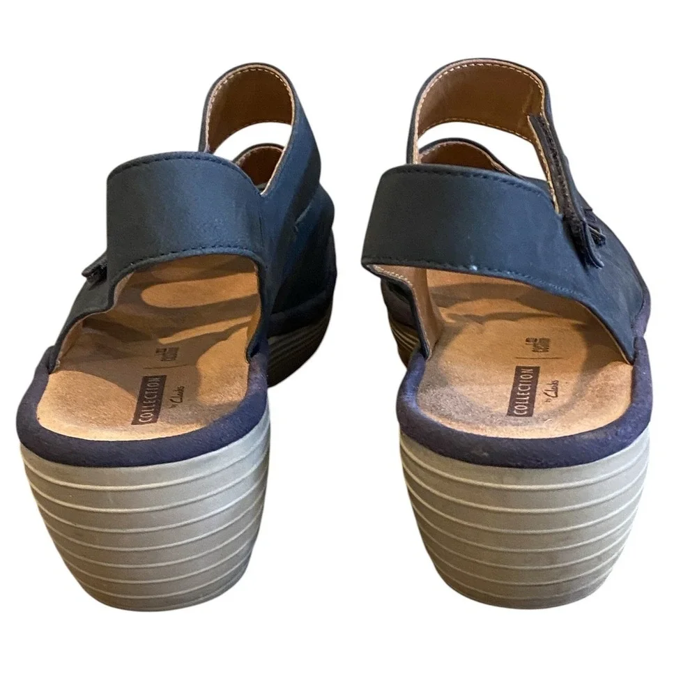 Clarks Collection Reedly Juno Wedge Sandals Womens 8 Triple Strap Comfort #58N